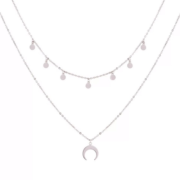 Silver Multilayer Crescent Moon Necklace - Picture 3 of 3